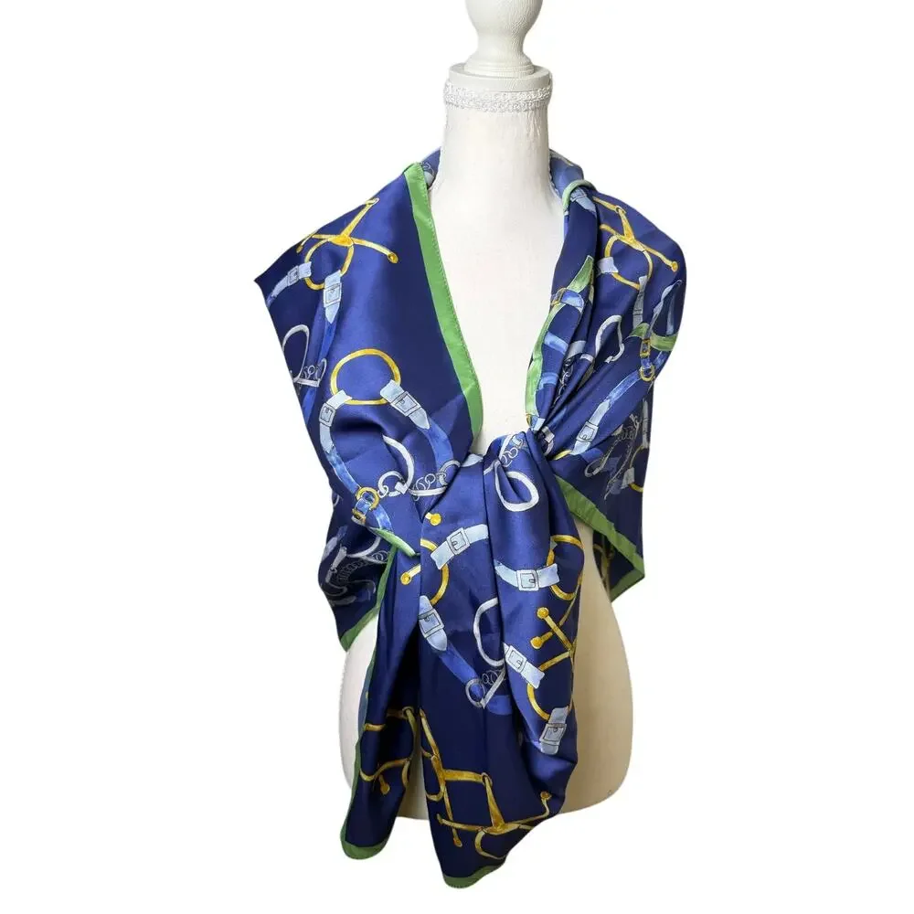 J. McLaughlin Magic Scarf Navy Green Equestrian Print New With Tags